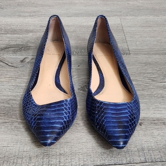 Tory Burch Bedford Blue Snake Flats - Picture 1 of 13